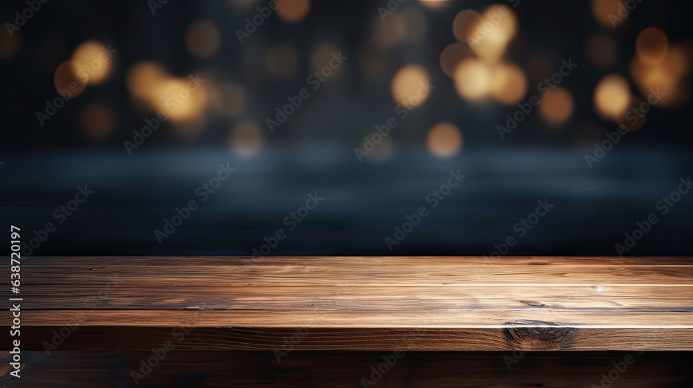 Wooden table with dark blurred background.generative ai Wooden table with dark blurred background.generative ai