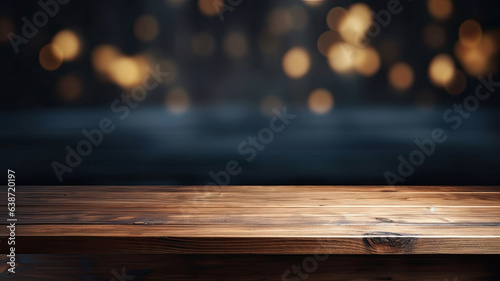 Wooden table with dark blurred background.generative ai photo