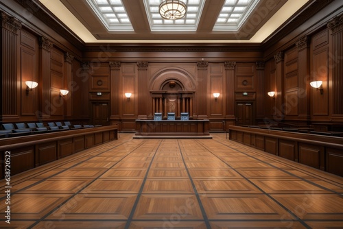 Empty Court hall. lawyer and judge concept. Generative AI