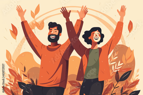 Vector illustration of a happy young couple with their mouth open.