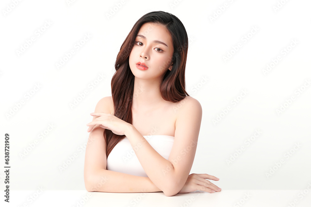 Beautiful young asian woman with clean fresh skin on white background, Face care, Facial treatment, Cosmetology, beauty and spa, Asian women portrait. Beautiful young asian woman with clean fresh skin on white background, Face care, Facial treatment, Cosmetology, beauty and spa, Asian women portrait.