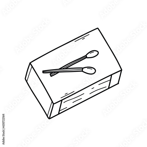 Matches isolated on white background. Vector illustration. Box of matches in doodle style.