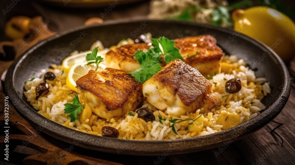 cod fish rice in Portuguese restaurant 