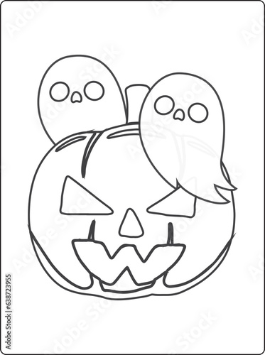 Halloween coloring pages for kids with hand drawn black color pumpkin sketch illustration