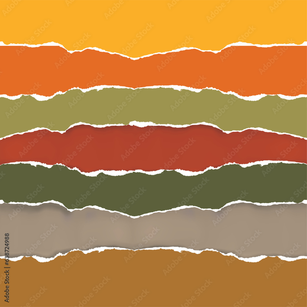 Torn paper colorful stripes, autumn season colors. 
Illustration of Ripped paper stripes background, torn paper edge. Infographic design. Vector available.