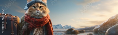 Cute cat wearing like traveller photo