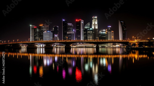 光り輝き水面に光るビル群