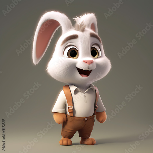 Cute white 3D rabbit character