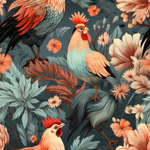 seamless pattern with Rooster vintage, background