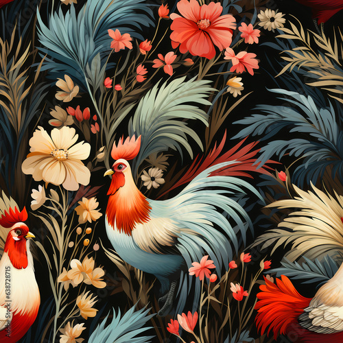 seamless pattern with Rooster vintage, background © Agnieszka