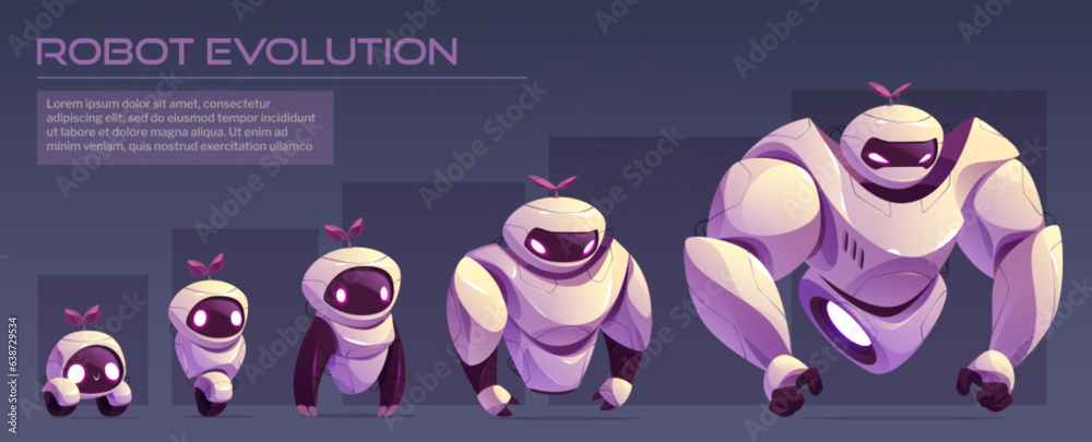 Humanoid robot evolution levels set. Vector cartoon illustration of ...