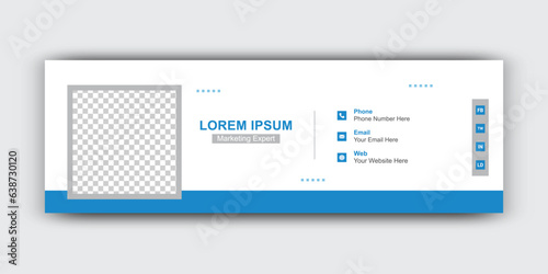 Business email signature or email footer template. Corporate mail business email signature vector banner. Blue and white Minimal Design.