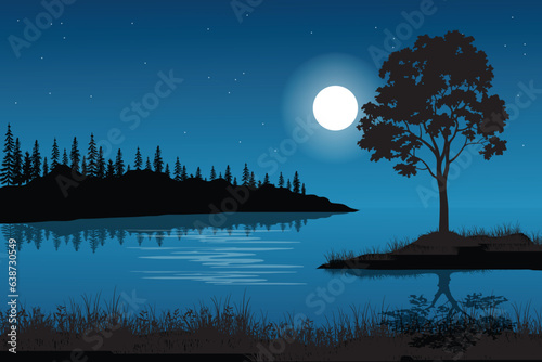 Rural  moon night mountain lanscape at Asian