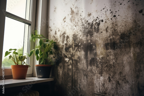Close-up of a black mold on a room wall
