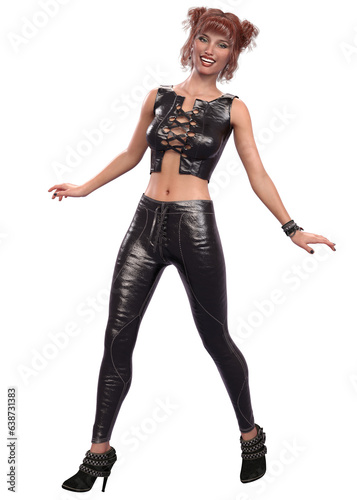 3D Render of Girl in black leather outfit