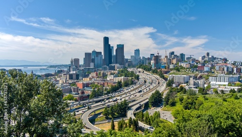 Aerial view of the Seattle, WA skyline in June