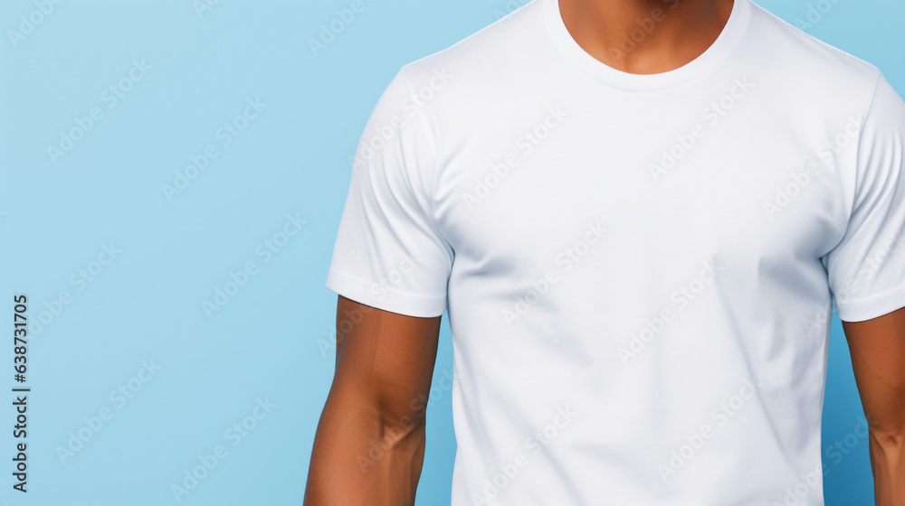 white t shirt on a person blue background white t shirt on a person blue background