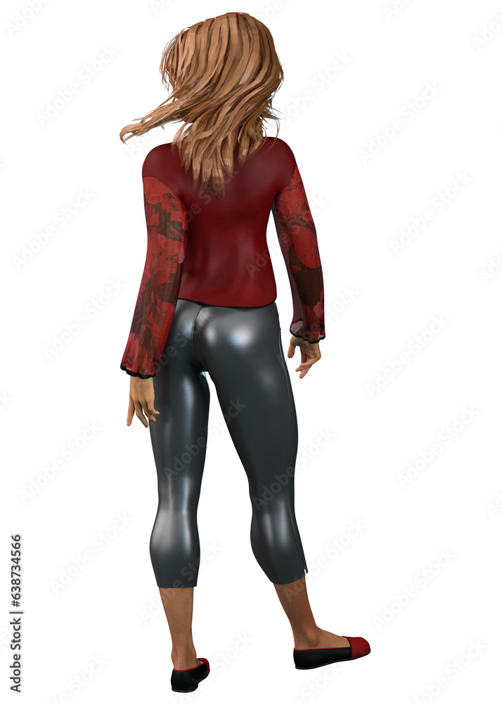 Fototapeta premium 3D Render of Girl in red blouse and leather pants