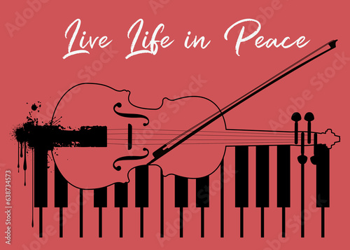 vector vintage contrabass art, Piano and violin design element. Classic music icon, typography hipster street art graffiti slogan, for t shirt, poster