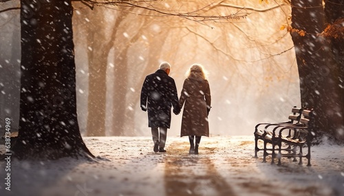 an old couple's walk one winter day