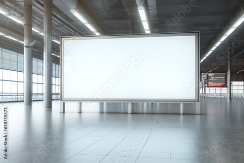 Blank billboard in airport at day. A airport Background with plane passengers