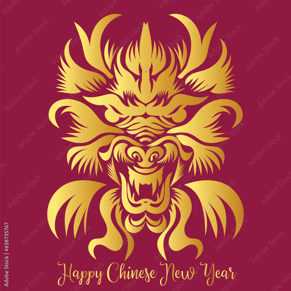 Chinese New Year 2024 The Year Of The Dragon Red And Gold Line Art Chinese New Year 2024 The Year Of The Dragon Red And Gold Line Art