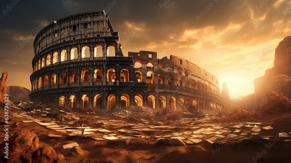 Ruined coliseum in a city lost to the sands of time | generative ai