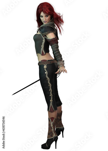 3D Render Girl warrior with sword
