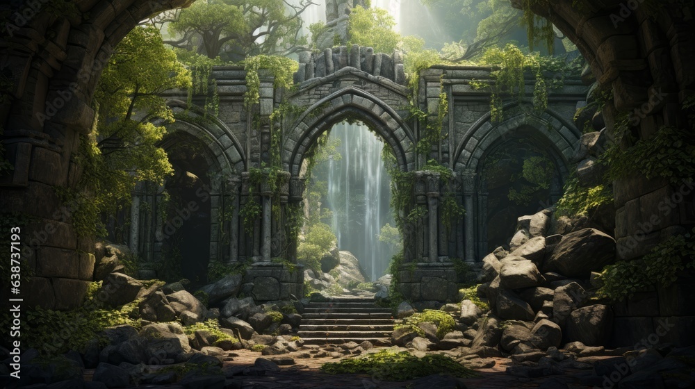 Towering stone archway leading to a magical realm | generative ai