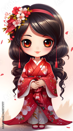 Lady with kimono, Japanese woman, beautiful girl in the red apparel