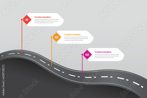 Road to success three step business timeline infographic template design