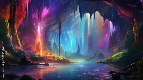 Crystal cavern reflecting rainbows from hidden gems | generative ai