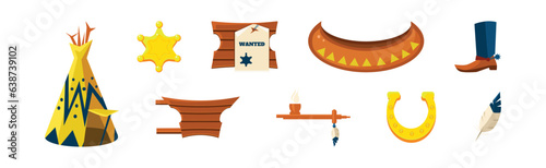 Wild West Object and Different Elements Vector Set