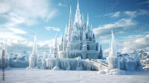 Crystal-encrusted ice palace in a frozen tundra   generative ai © ArtisanSamurai