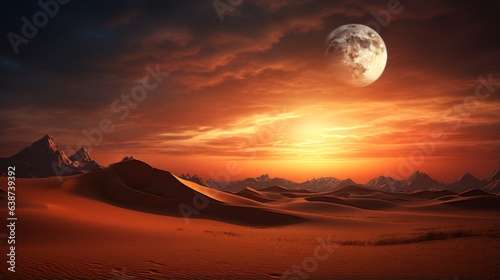 Enchanted desert dunes shifting under a twin moon sky | generative ai