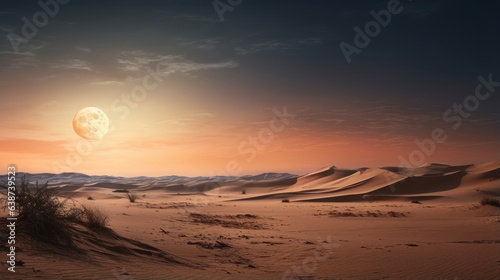 Enchanted desert dunes shifting under a twin moon sky   generative ai