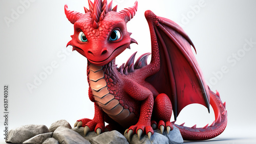Сute dragon clipart 3d render, isolated, ai technology