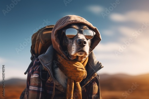 Cute dog wearing like traveller
