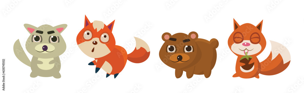 Cute Forest Animal with Pretty Snout Vector Set Cute Forest Animal with Pretty Snout Vector Set
