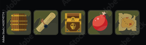 Pirate Icons and Web Game Object Frames Vector Set