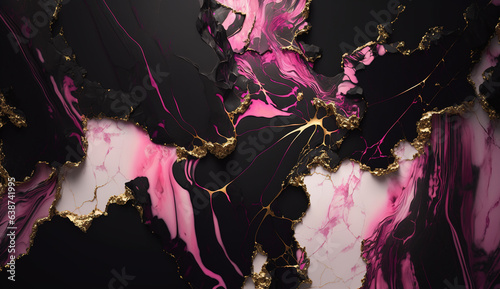Pink and black marble textured abstract background. AI
