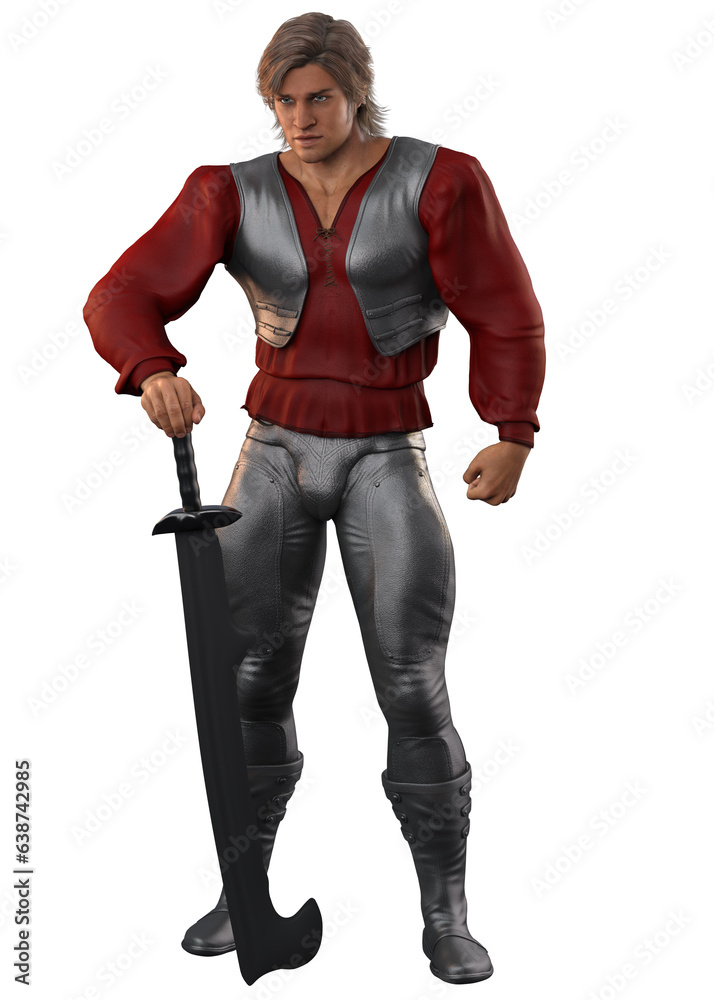 3D Render of Warrior man with two blades