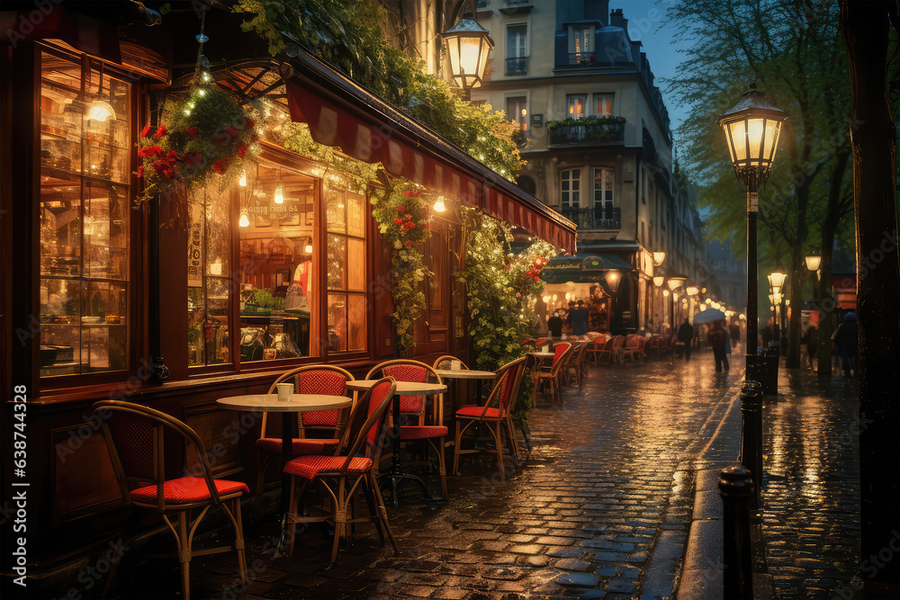 Paris's cozy restaurants on background