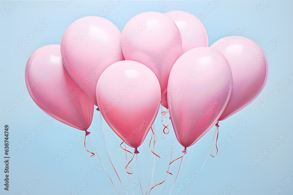 Party Pink balloons isolated on blue background Party Pink balloons isolated on blue background