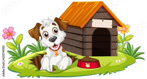 Playful Dog with Dog House