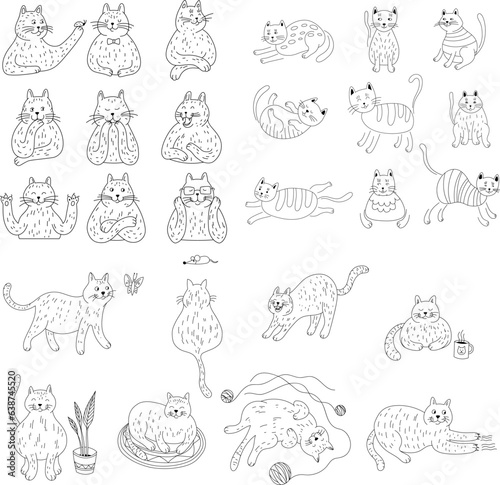 Hand drawn doodle cats isolated on white set. Hand drawn cute illustration for kids collection.