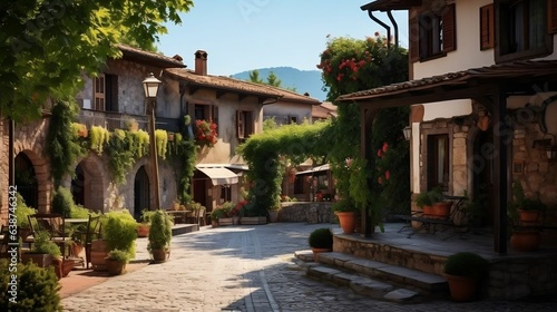 Timeless square in a picturesque European village 