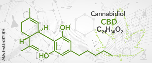Cannabidiol or CBD molecular structural chemical formula. Futuristic science backdrop. Pharmacology concept