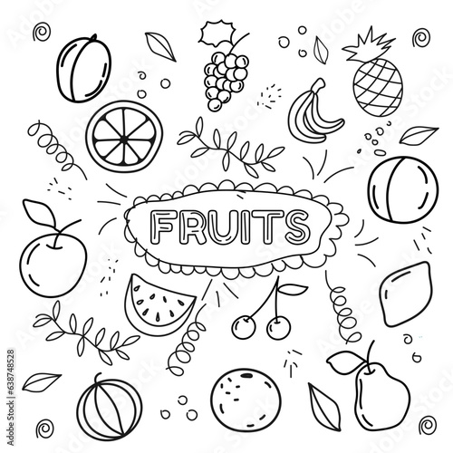 Handdrown doodle fruits lin icons