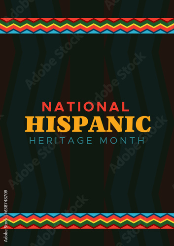 Hispanic heritage month. Abstract pattern ornament poster design, colorful style with text, geometry